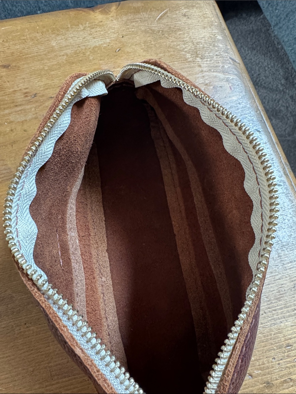 Portland Leather Goods artisan bag nutmeg brown make up zippered pouch - Picture 5 of 5